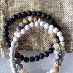 2/35$ NWOT Set of 3 matching bracelet lava beads and natural stones